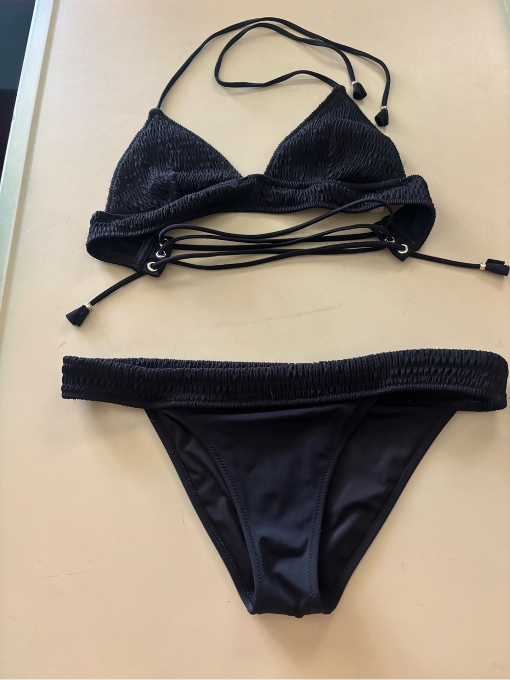 Black Two-Piece Smocked Bikini Set